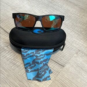 Costa Half Moon Black/Green Sunglasses with Blue Lens